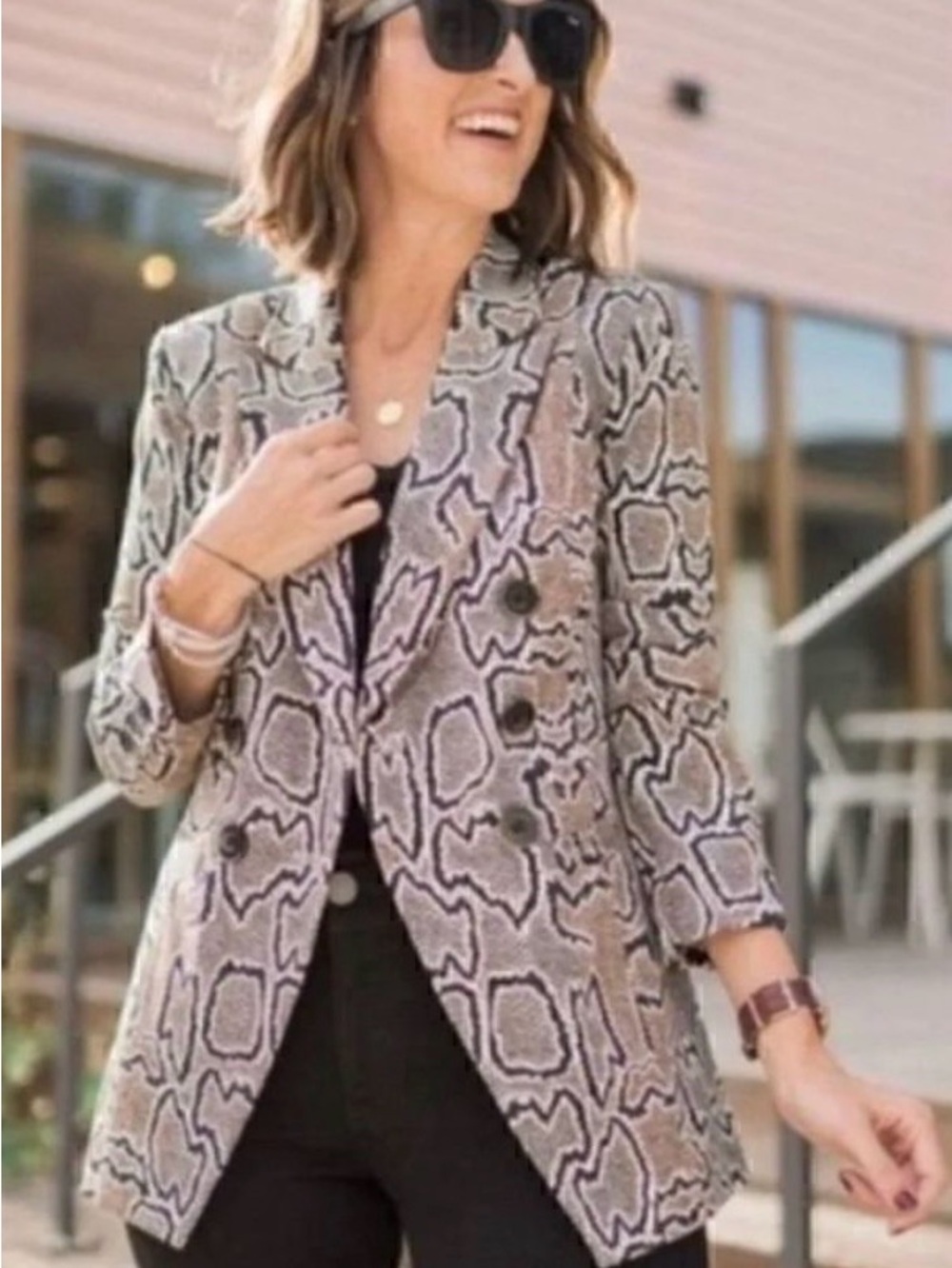 Cabi sneak Print Double-Breasted Blazer Jacket with packets - Taupe size 4